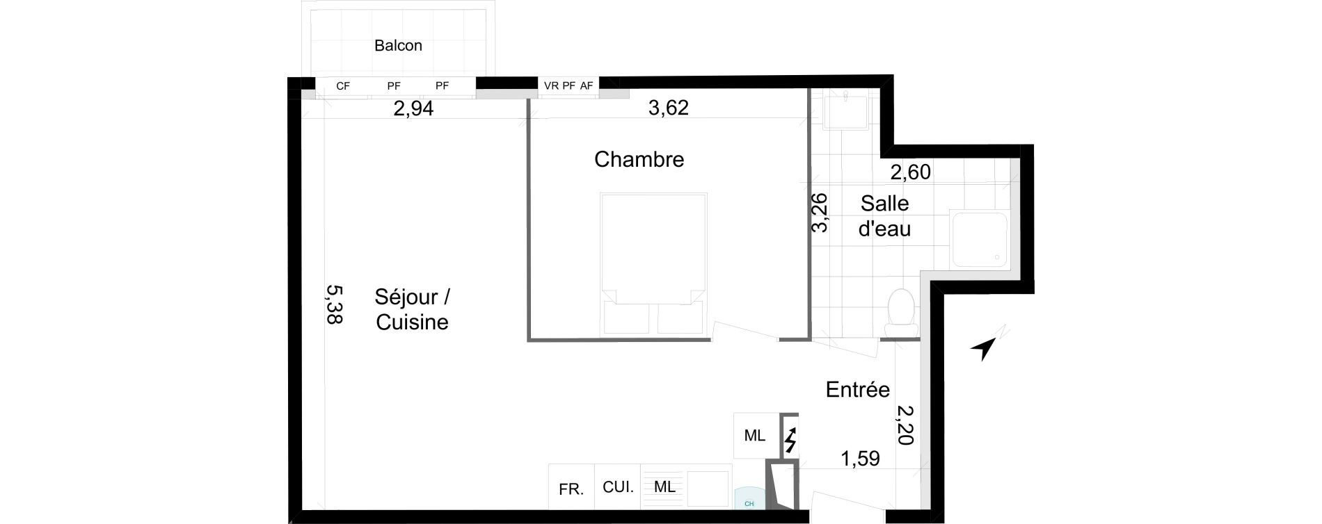 Appartement T2 de 45,58 m2 &agrave; Villepinte Vert galant