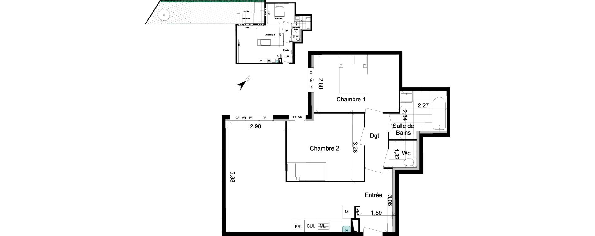 Appartement T3 de 63,81 m2 &agrave; Villepinte Vert galant