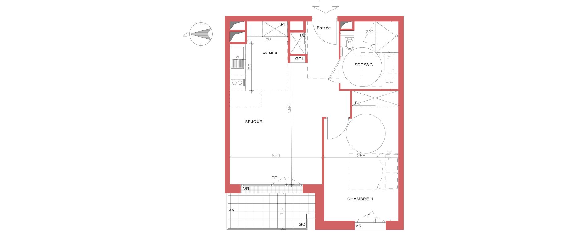 Appartement T2 de 42,91 m2 &agrave; Villepinte La p&eacute;pini&egrave;re