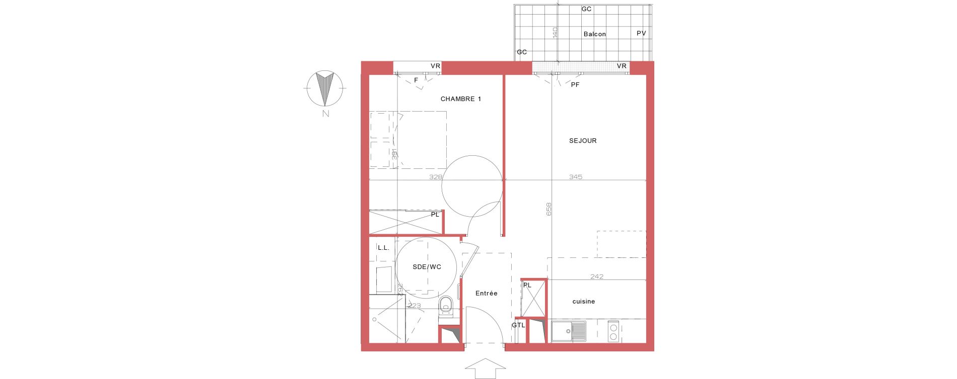 Appartement T2 de 43,46 m2 &agrave; Villepinte La p&eacute;pini&egrave;re