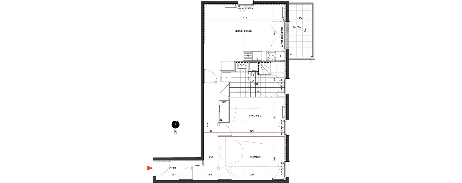 Appartement T3 de 61,69 m2 &agrave; Villepinte La p&eacute;pini&egrave;re
