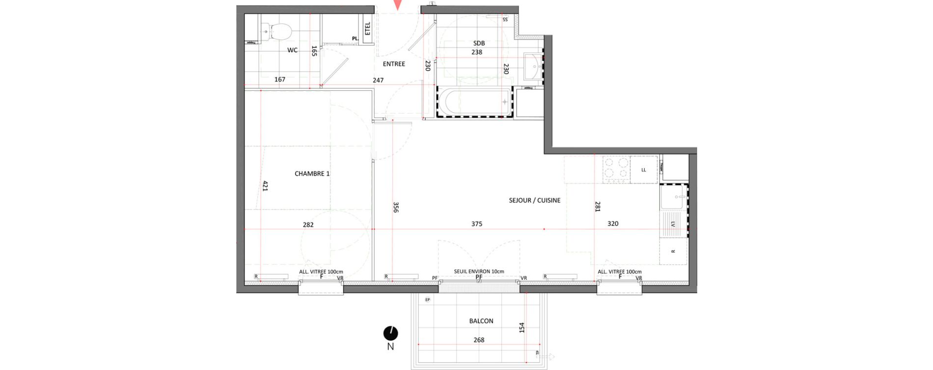 Appartement T2 de 45,60 m2 &agrave; Villepinte La p&eacute;pini&egrave;re