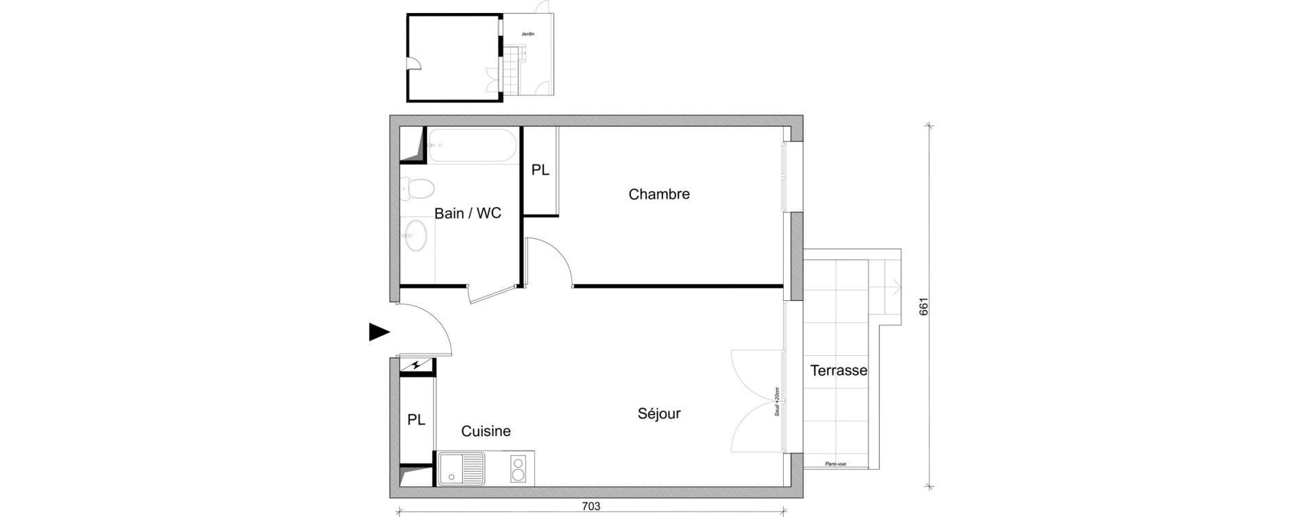 Appartement T2 de 45,02 m2 &agrave; Villepinte March&eacute;