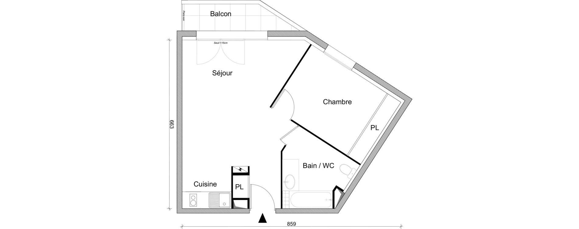 Appartement T2 de 45,35 m2 &agrave; Villepinte March&eacute;