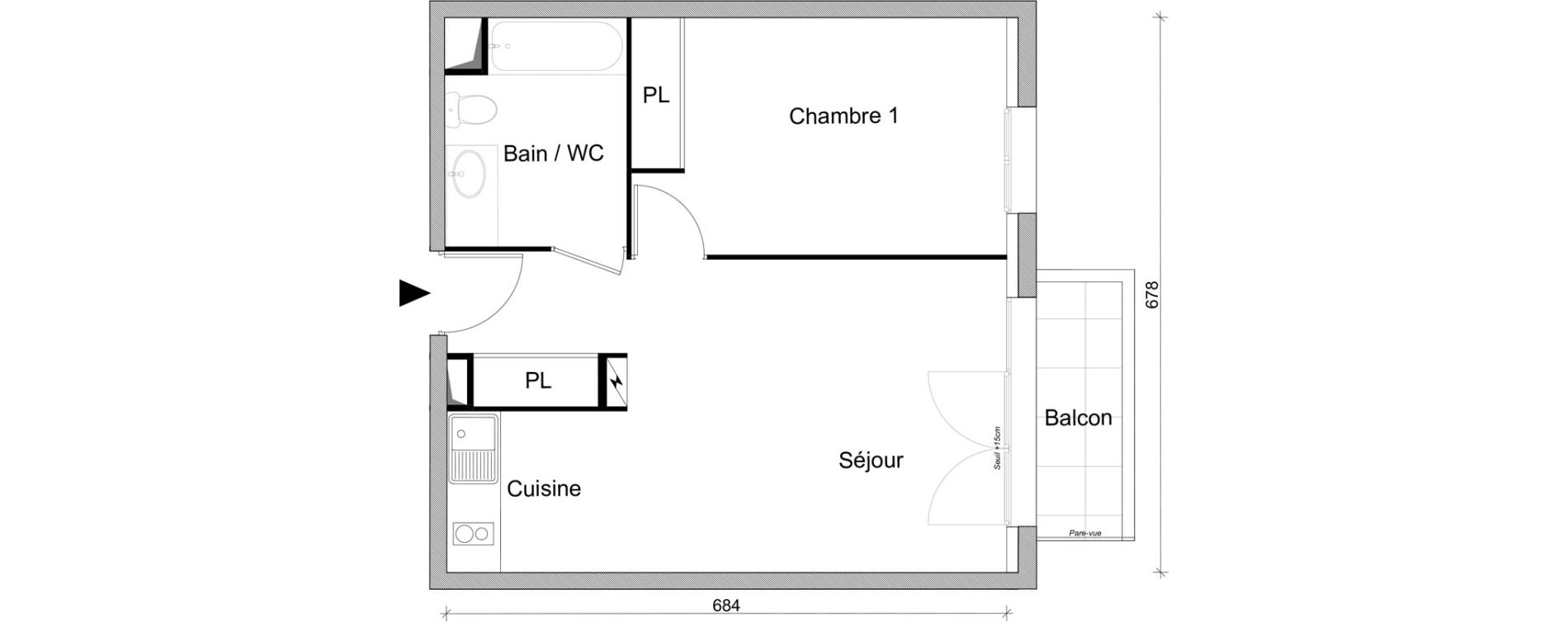 Appartement T2 de 45,02 m2 &agrave; Villepinte March&eacute;