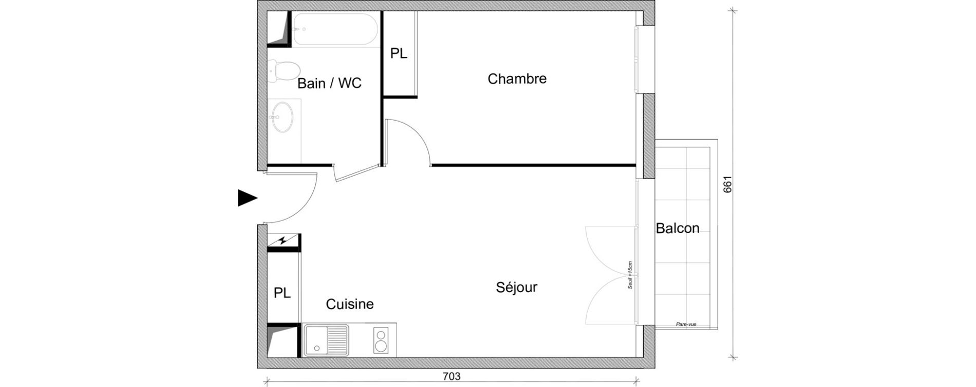 Appartement T2 de 45,03 m2 &agrave; Villepinte March&eacute;
