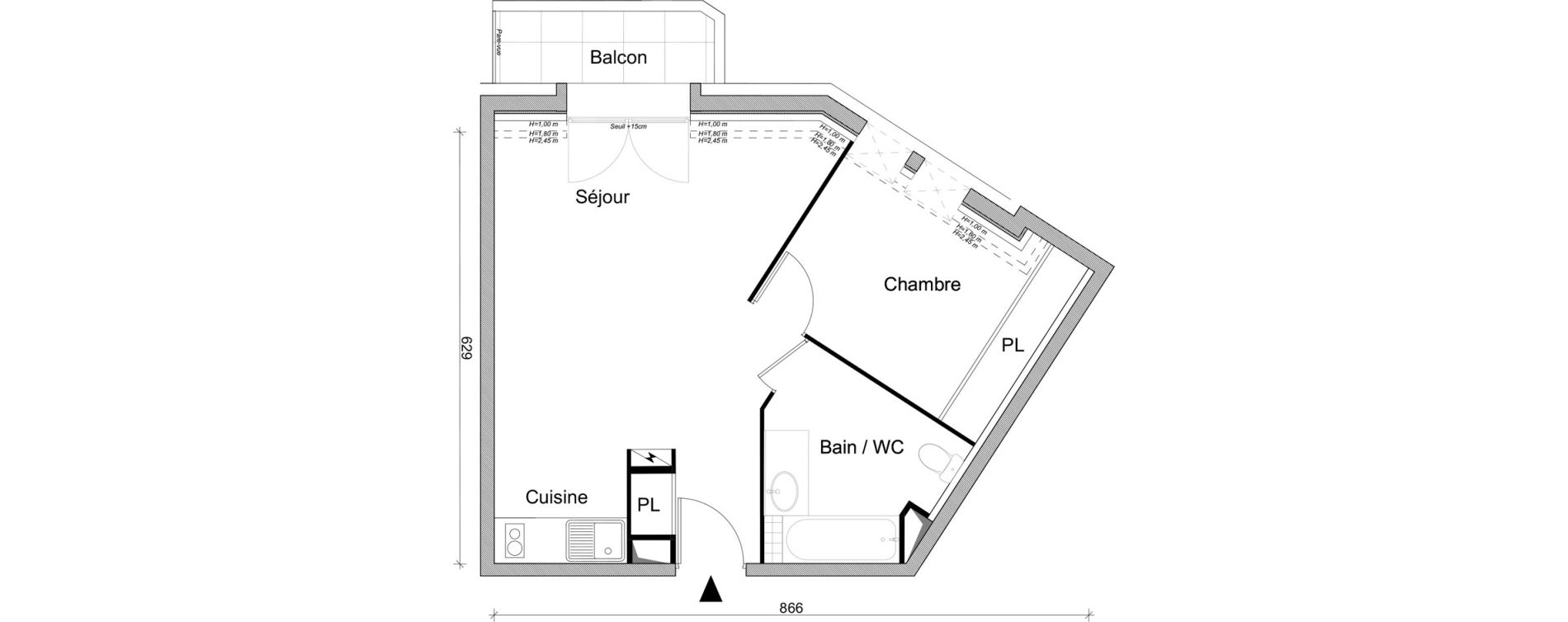 Appartement T2 de 42,97 m2 &agrave; Villepinte March&eacute;