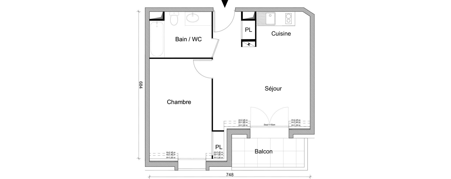 Appartement T2 de 43,19 m2 &agrave; Villepinte March&eacute;