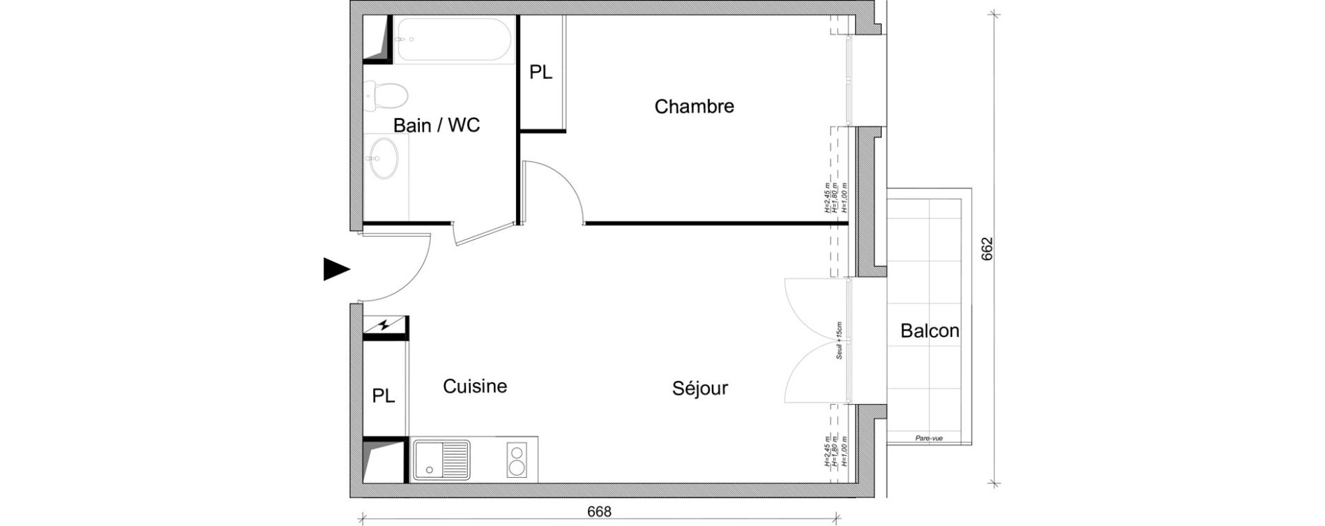 Appartement T2 de 43,57 m2 &agrave; Villepinte March&eacute;