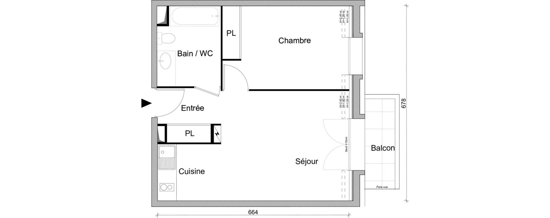 Appartement T2 de 43,29 m2 &agrave; Villepinte March&eacute;