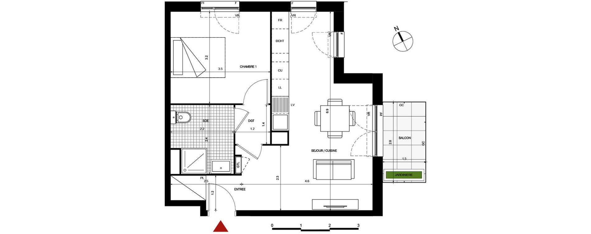 Appartement T2 de 43,37 m2 &agrave; Villepinte La p&eacute;pini&egrave;re