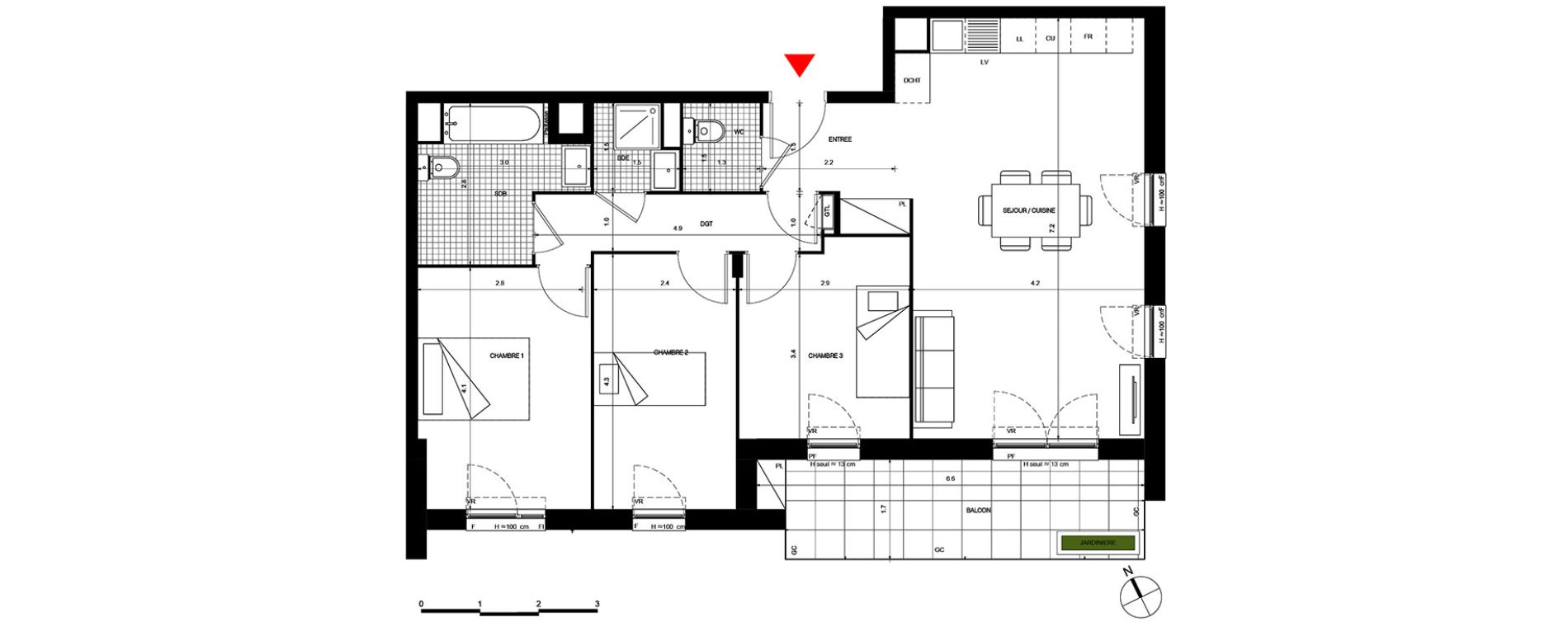 Appartement T4 de 80,07 m2 &agrave; Villepinte La p&eacute;pini&egrave;re