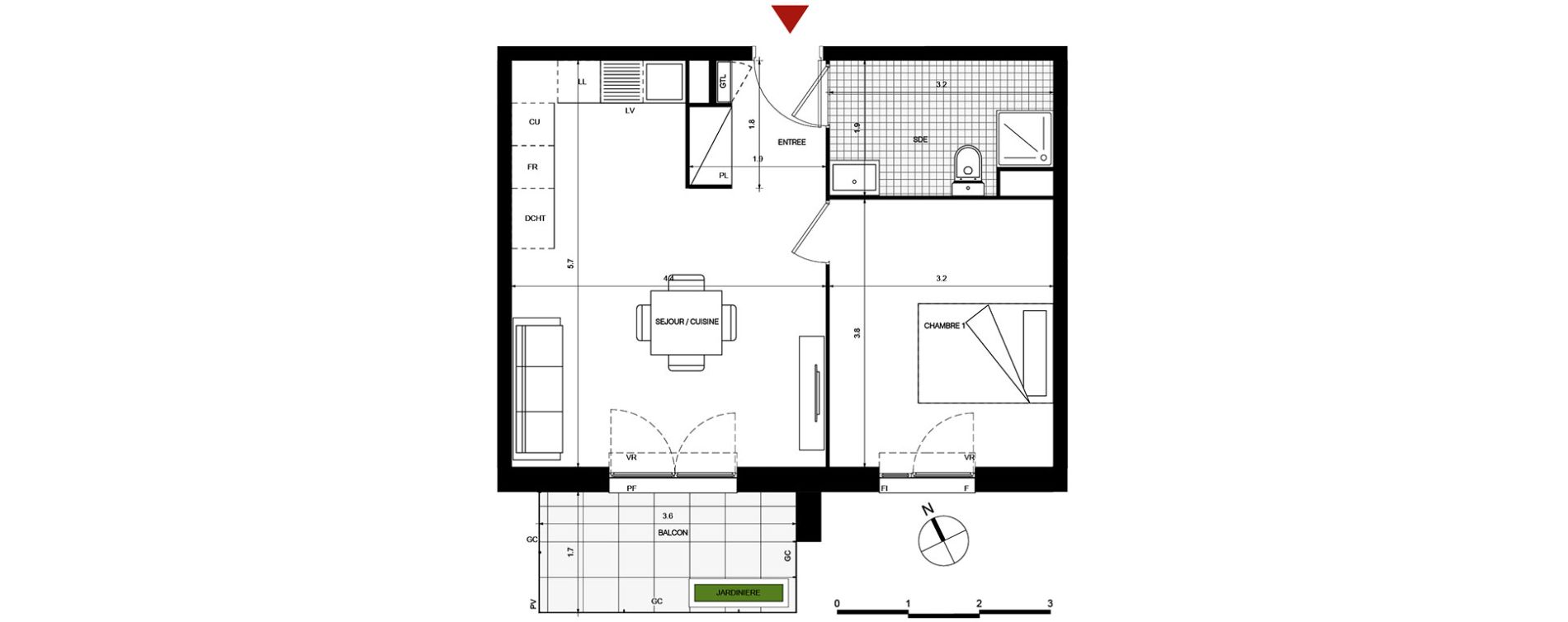 Appartement T2 de 42,38 m2 &agrave; Villepinte La p&eacute;pini&egrave;re