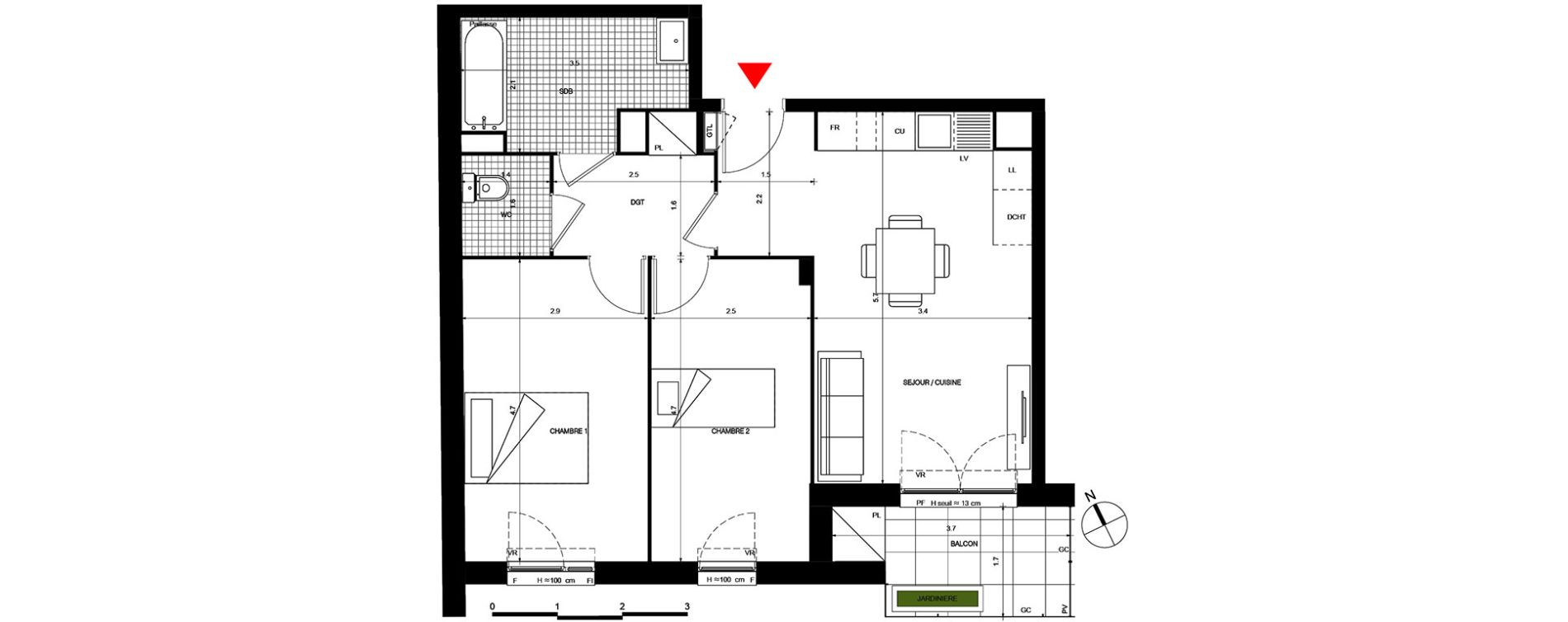 Appartement T3 de 59,38 m2 &agrave; Villepinte La p&eacute;pini&egrave;re