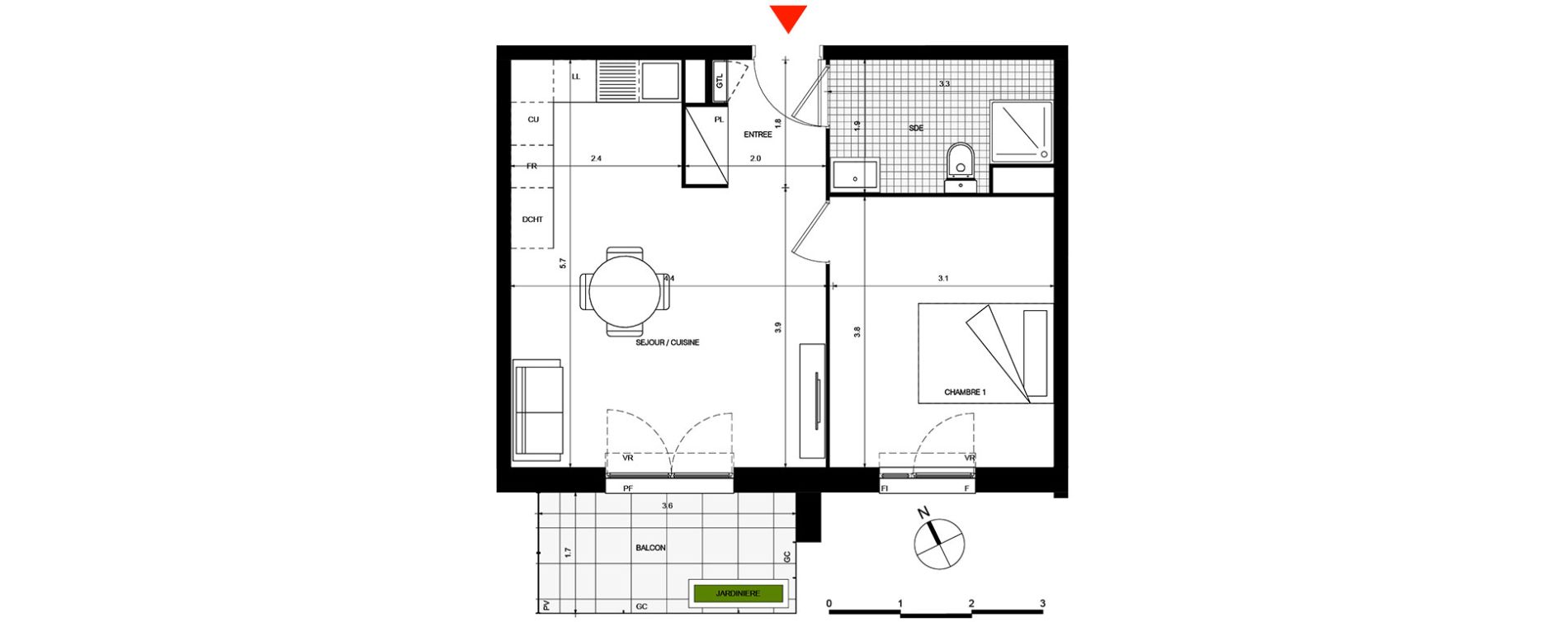 Appartement T2 de 42,32 m2 &agrave; Villepinte La p&eacute;pini&egrave;re