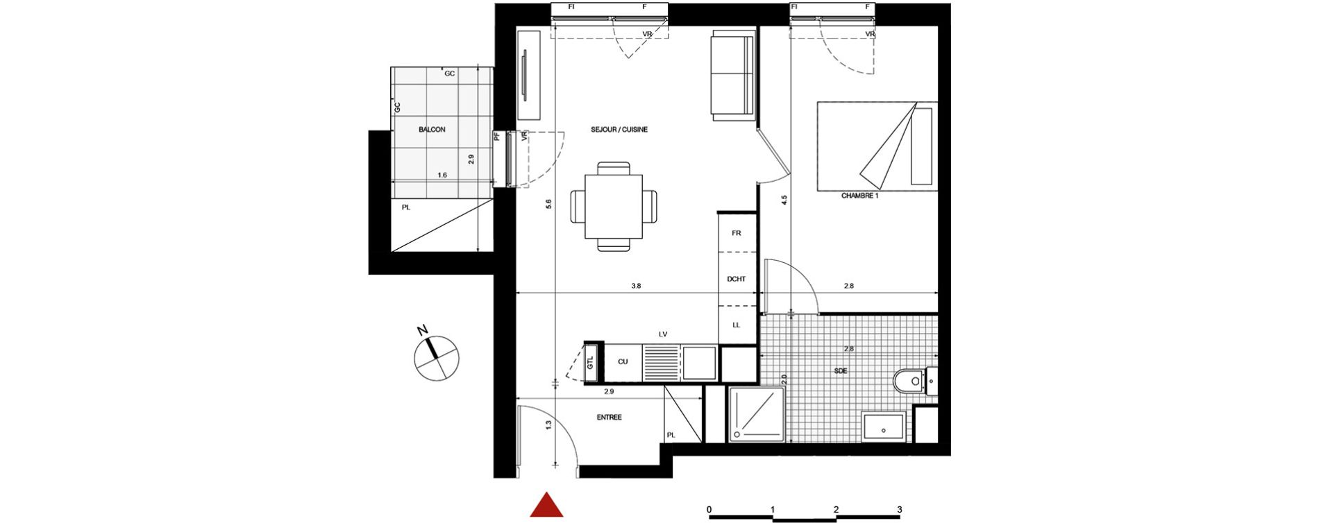 Appartement T2 de 42,94 m2 &agrave; Villepinte La p&eacute;pini&egrave;re