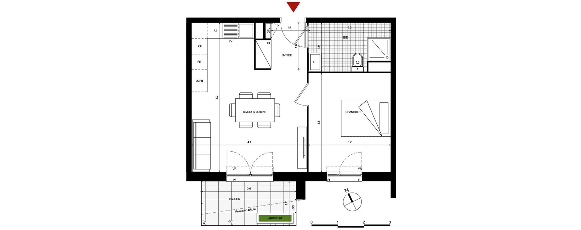 Appartement T2 de 42,32 m2 &agrave; Villepinte La p&eacute;pini&egrave;re
