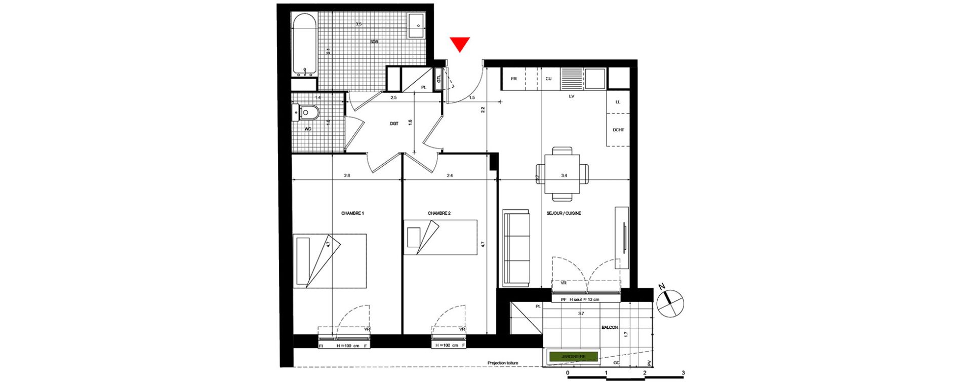 Appartement T3 de 59,49 m2 &agrave; Villepinte La p&eacute;pini&egrave;re