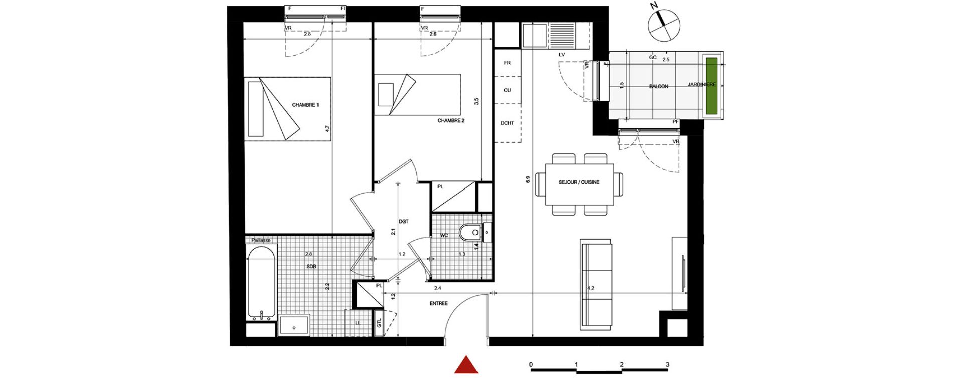 Appartement T3 de 59,65 m2 &agrave; Villepinte La p&eacute;pini&egrave;re