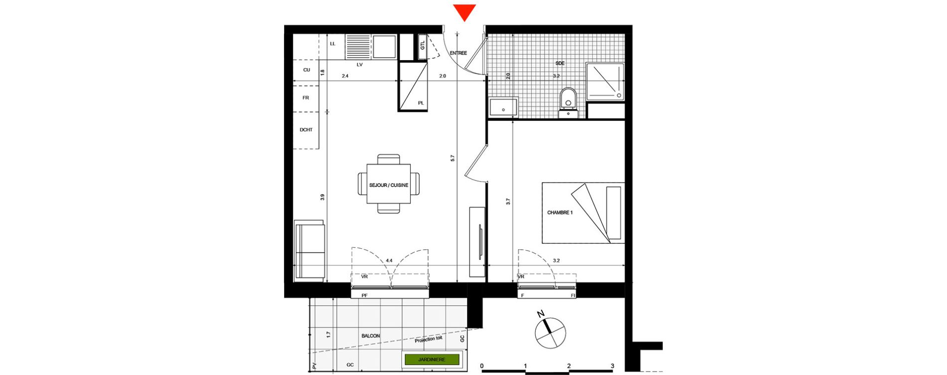 Appartement T2 de 42,31 m2 &agrave; Villepinte La p&eacute;pini&egrave;re