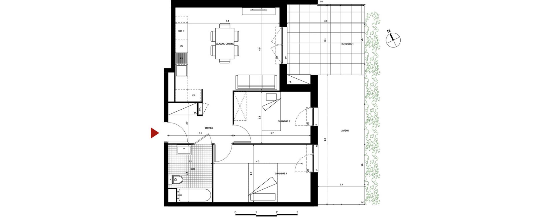 Appartement T3 de 56,17 m2 &agrave; Villepinte La p&eacute;pini&egrave;re