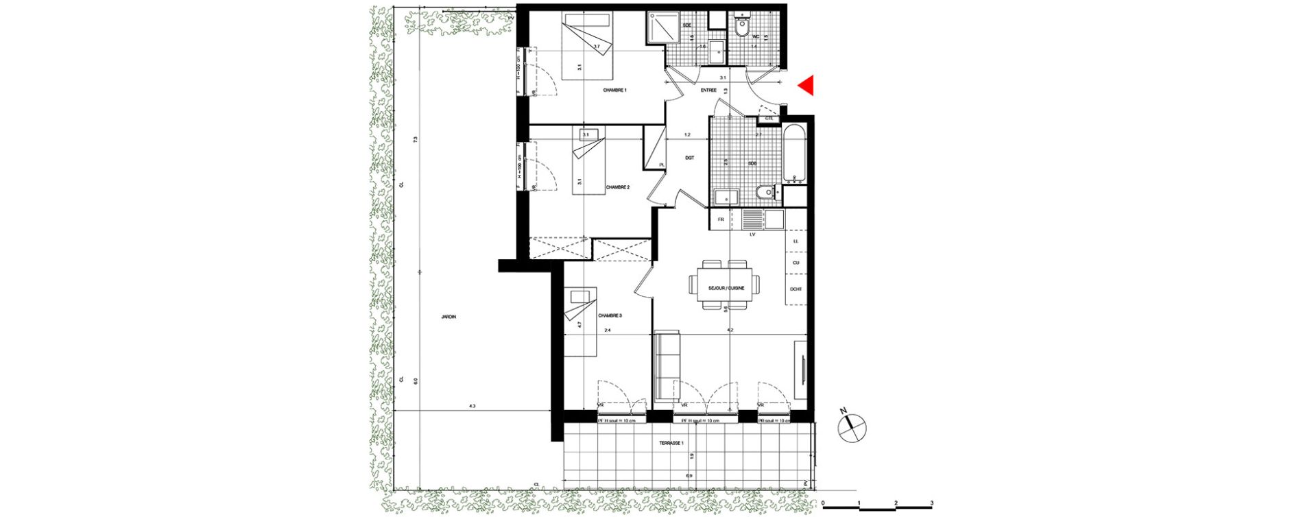Appartement T4 de 75,15 m2 &agrave; Villepinte La p&eacute;pini&egrave;re