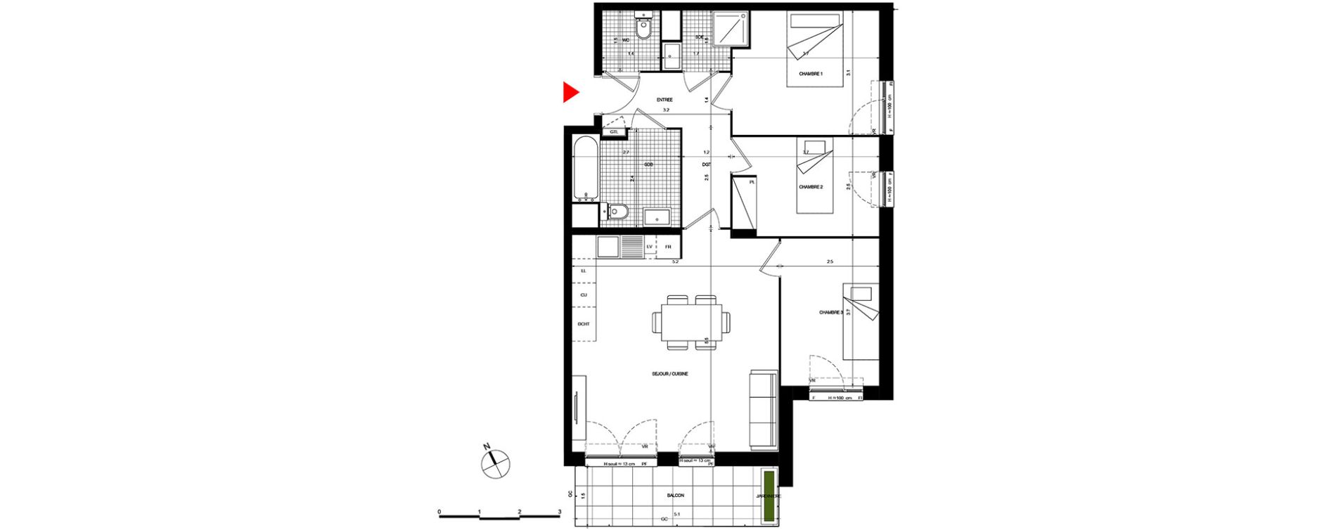 Appartement T4 de 74,63 m2 &agrave; Villepinte La p&eacute;pini&egrave;re