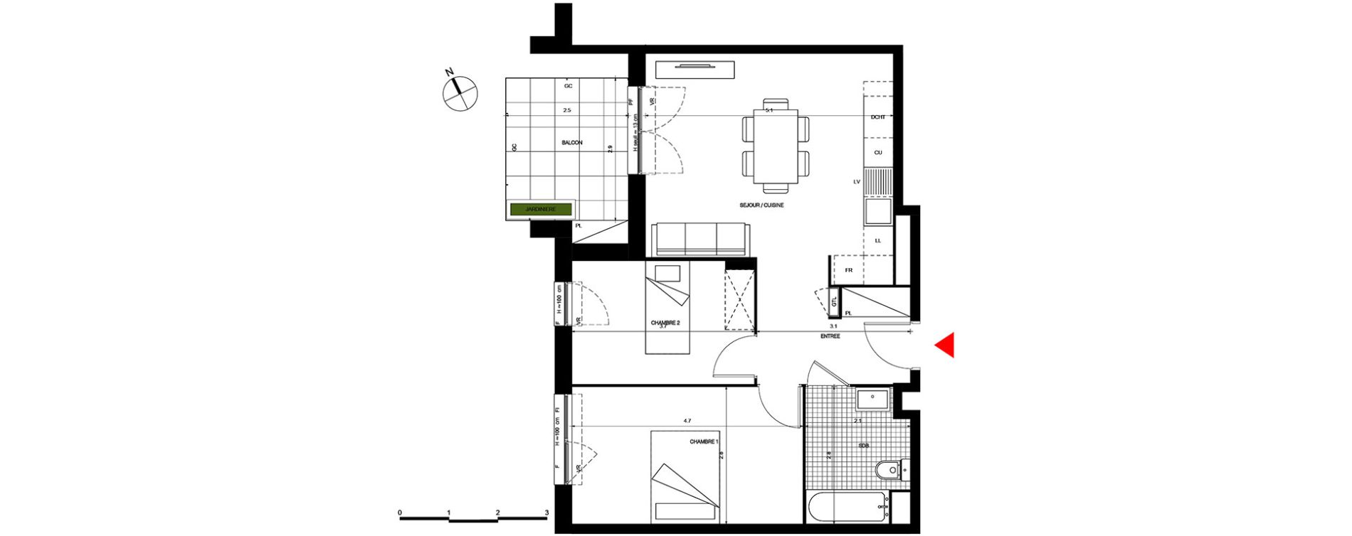 Appartement T3 de 56,54 m2 &agrave; Villepinte La p&eacute;pini&egrave;re