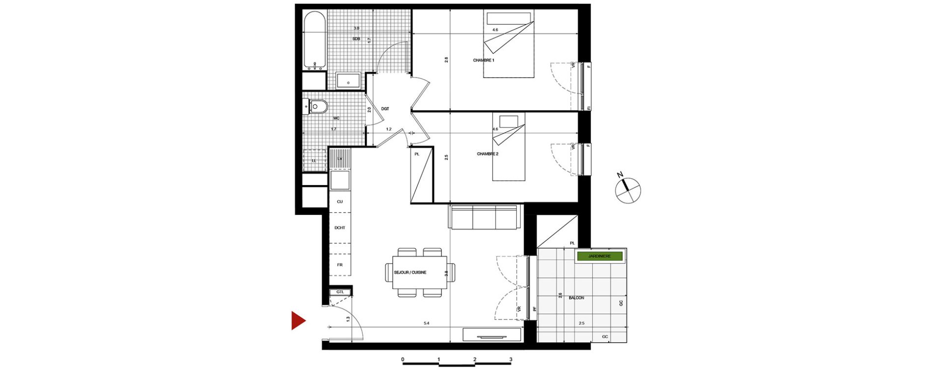Appartement T3 de 59,72 m2 &agrave; Villepinte La p&eacute;pini&egrave;re