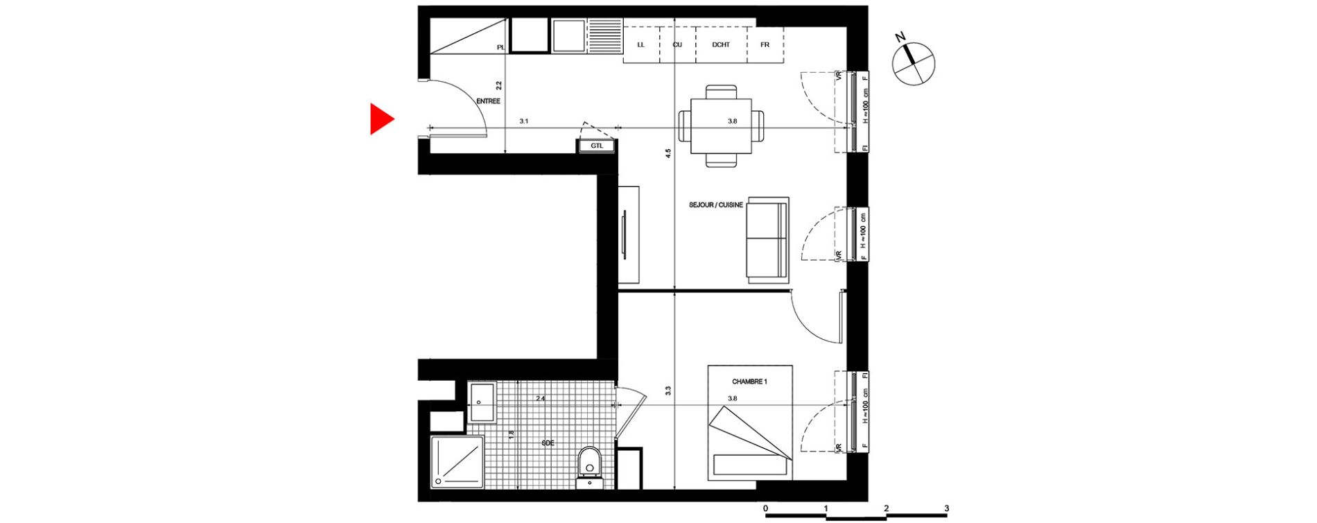 Appartement T2 de 40,05 m2 &agrave; Villepinte La p&eacute;pini&egrave;re