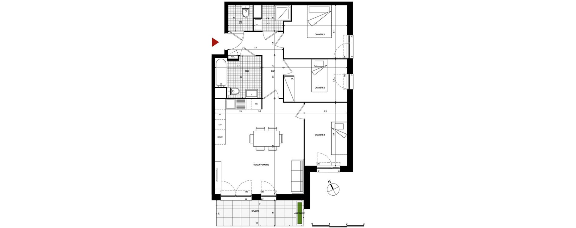 Appartement T4 de 75,10 m2 &agrave; Villepinte La p&eacute;pini&egrave;re