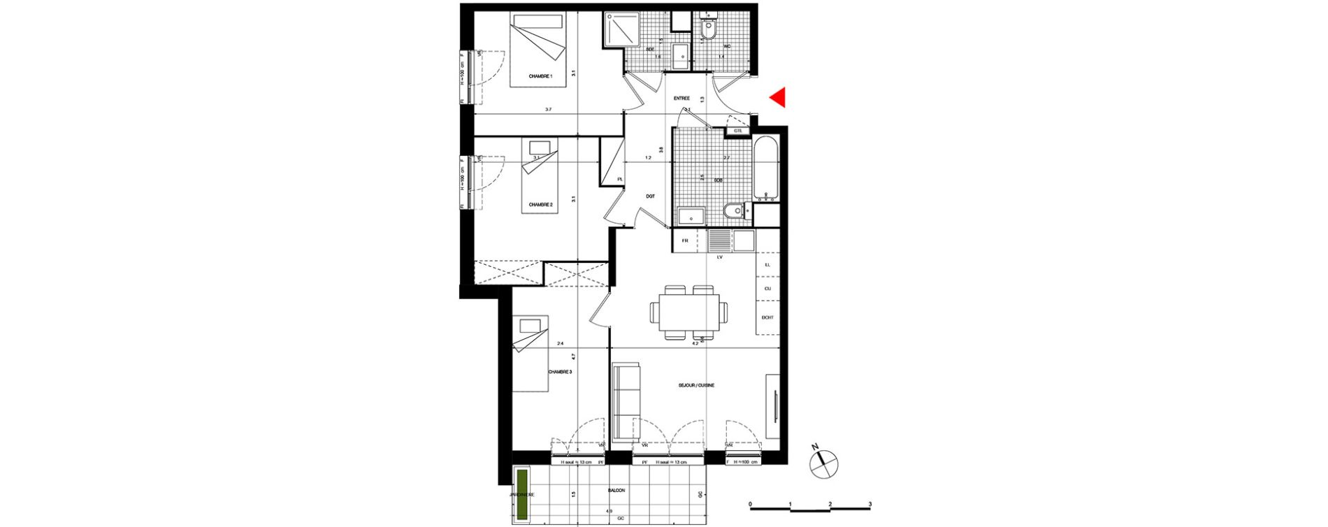 Appartement T4 de 75,15 m2 &agrave; Villepinte La p&eacute;pini&egrave;re