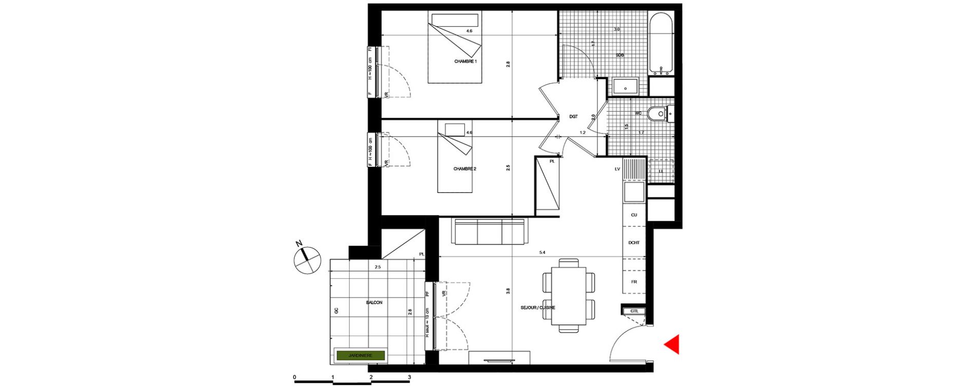 Appartement T3 de 59,74 m2 &agrave; Villepinte La p&eacute;pini&egrave;re
