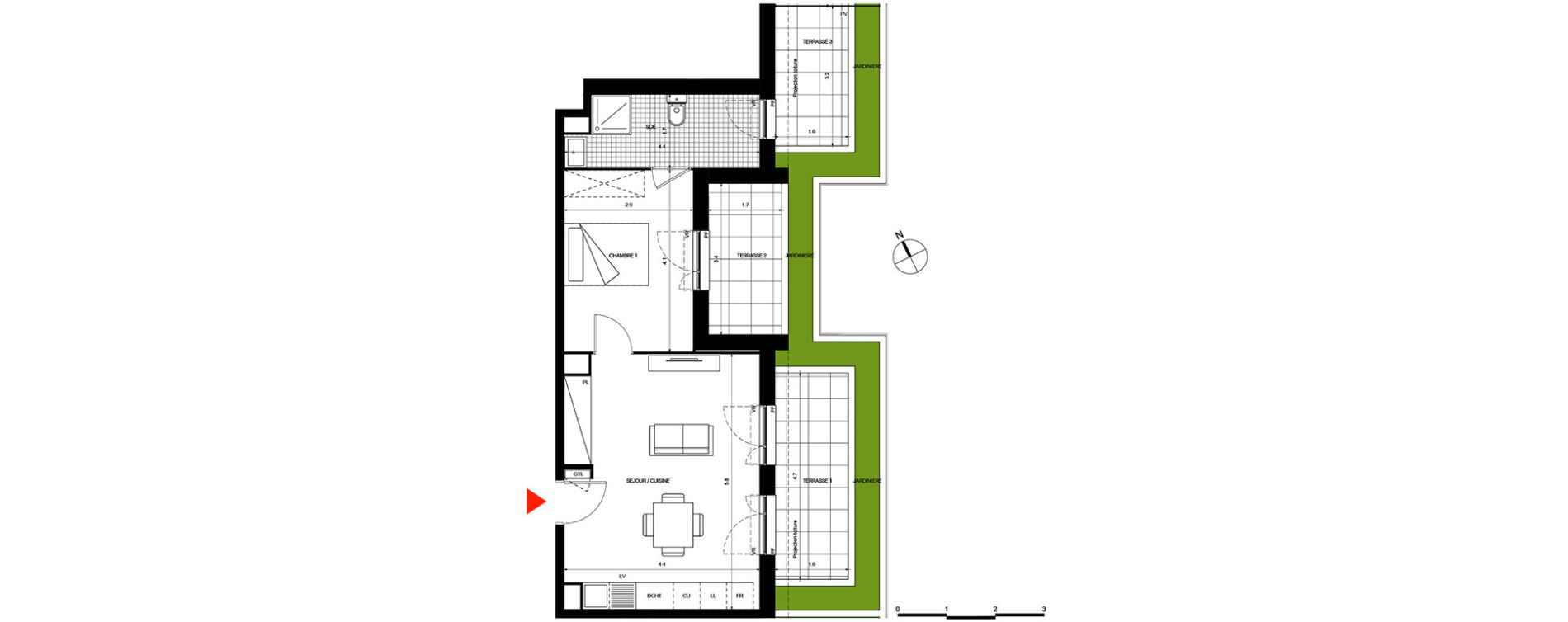 Appartement T2 de 43,19 m2 &agrave; Villepinte La p&eacute;pini&egrave;re