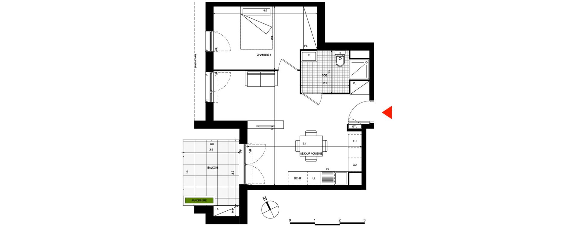 Appartement T2 de 43,38 m2 &agrave; Villepinte La p&eacute;pini&egrave;re