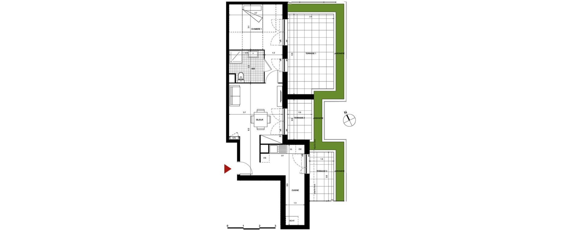 Appartement T2 de 43,00 m2 &agrave; Villepinte La p&eacute;pini&egrave;re