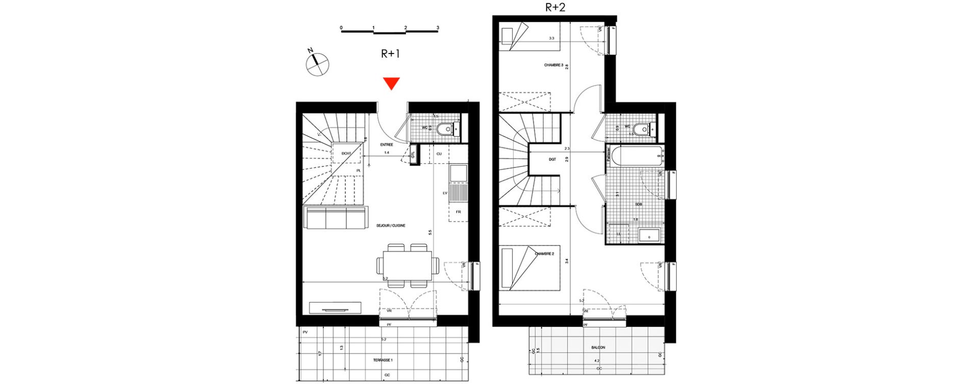 Duplex T3 de 64,87 m2 &agrave; Villepinte La p&eacute;pini&egrave;re