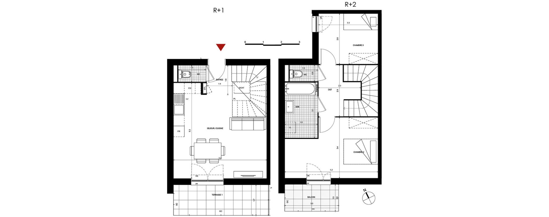 Duplex T3 de 64,80 m2 &agrave; Villepinte La p&eacute;pini&egrave;re