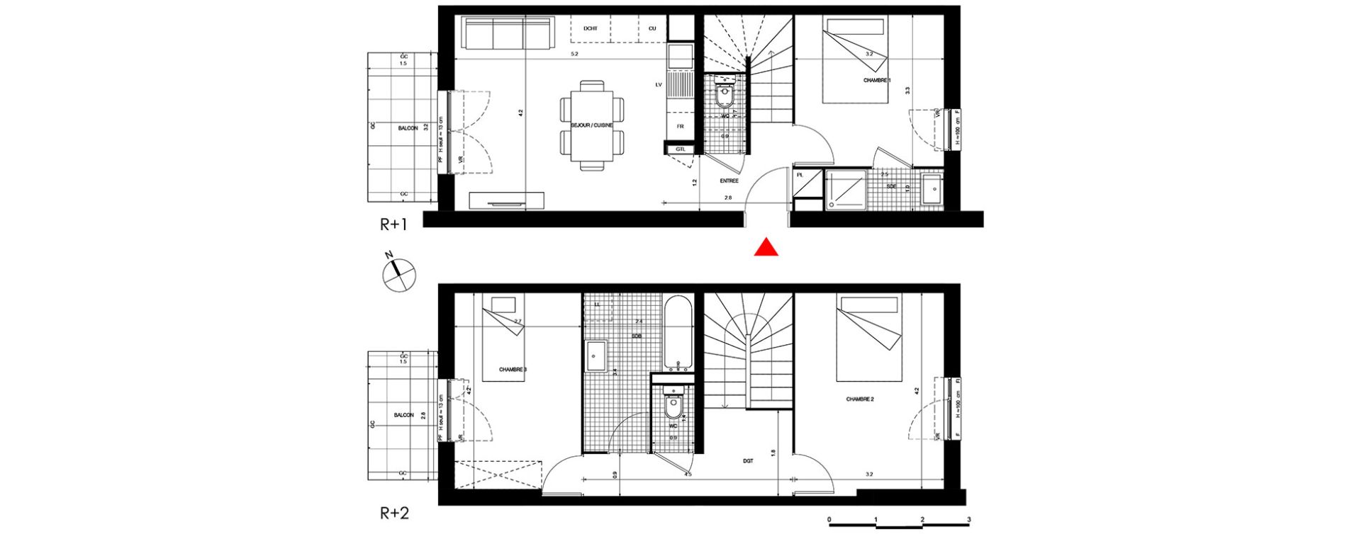 Duplex T4 de 77,93 m2 &agrave; Villepinte La p&eacute;pini&egrave;re
