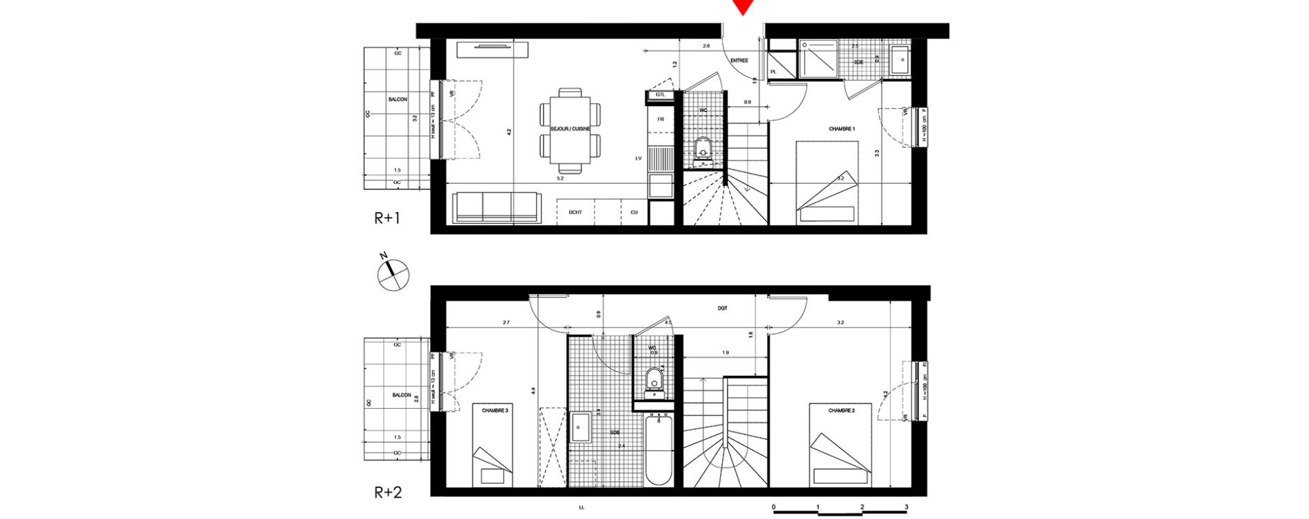 Duplex T4 de 77,96 m2 &agrave; Villepinte La p&eacute;pini&egrave;re