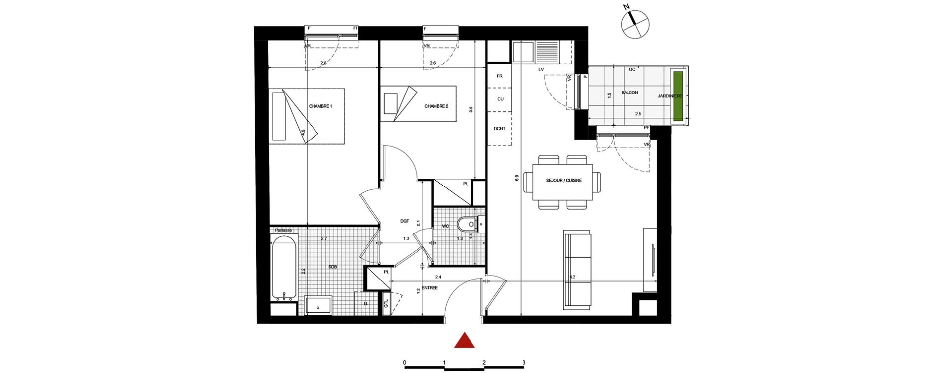 Appartement T3 de 59,55 m2 &agrave; Villepinte La p&eacute;pini&egrave;re