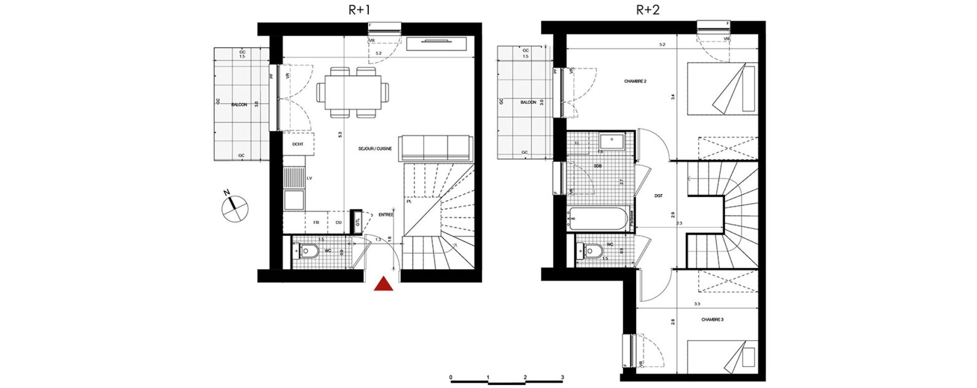 Duplex T3 de 64,72 m2 &agrave; Villepinte La p&eacute;pini&egrave;re