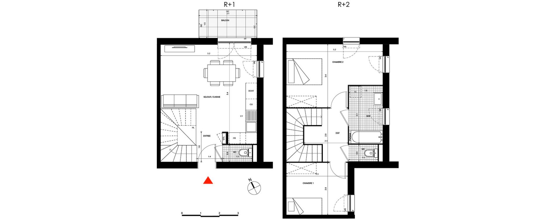 Duplex T3 de 64,80 m2 &agrave; Villepinte La p&eacute;pini&egrave;re