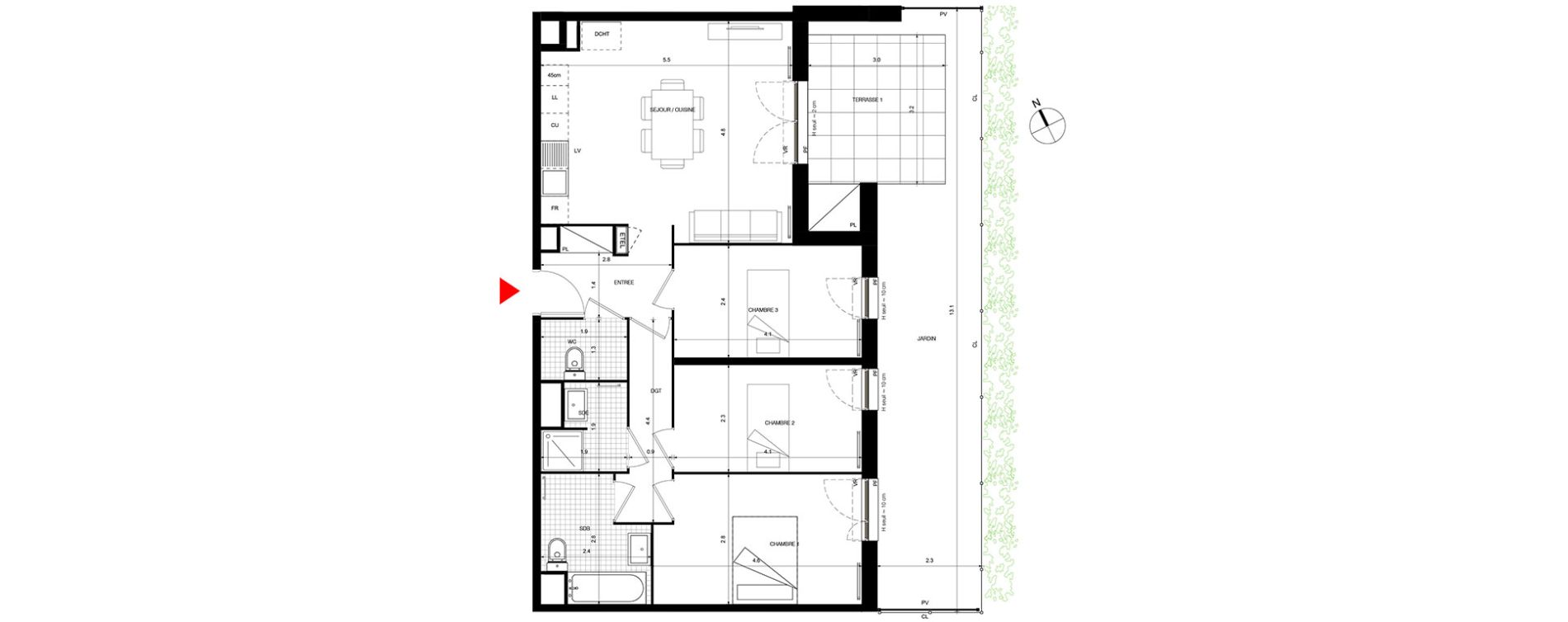 Appartement T4 de 76,62 m2 &agrave; Villepinte La p&eacute;pini&egrave;re