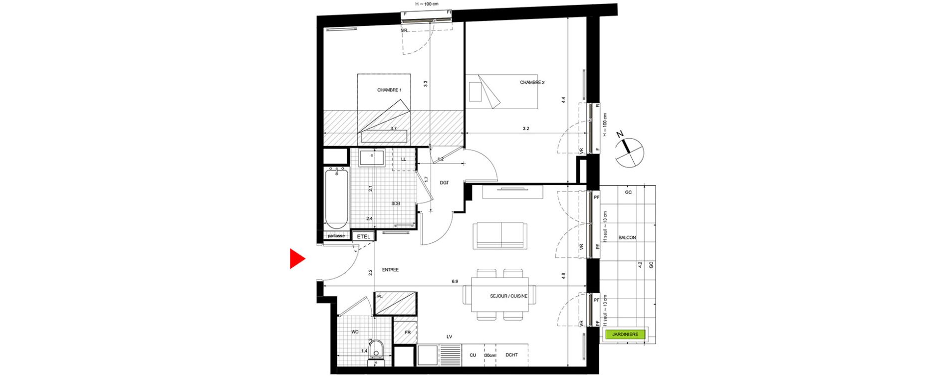 Appartement T3 de 60,14 m2 &agrave; Villepinte La p&eacute;pini&egrave;re