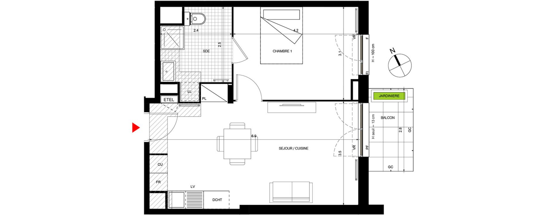 Appartement T2 de 43,01 m2 &agrave; Villepinte La p&eacute;pini&egrave;re