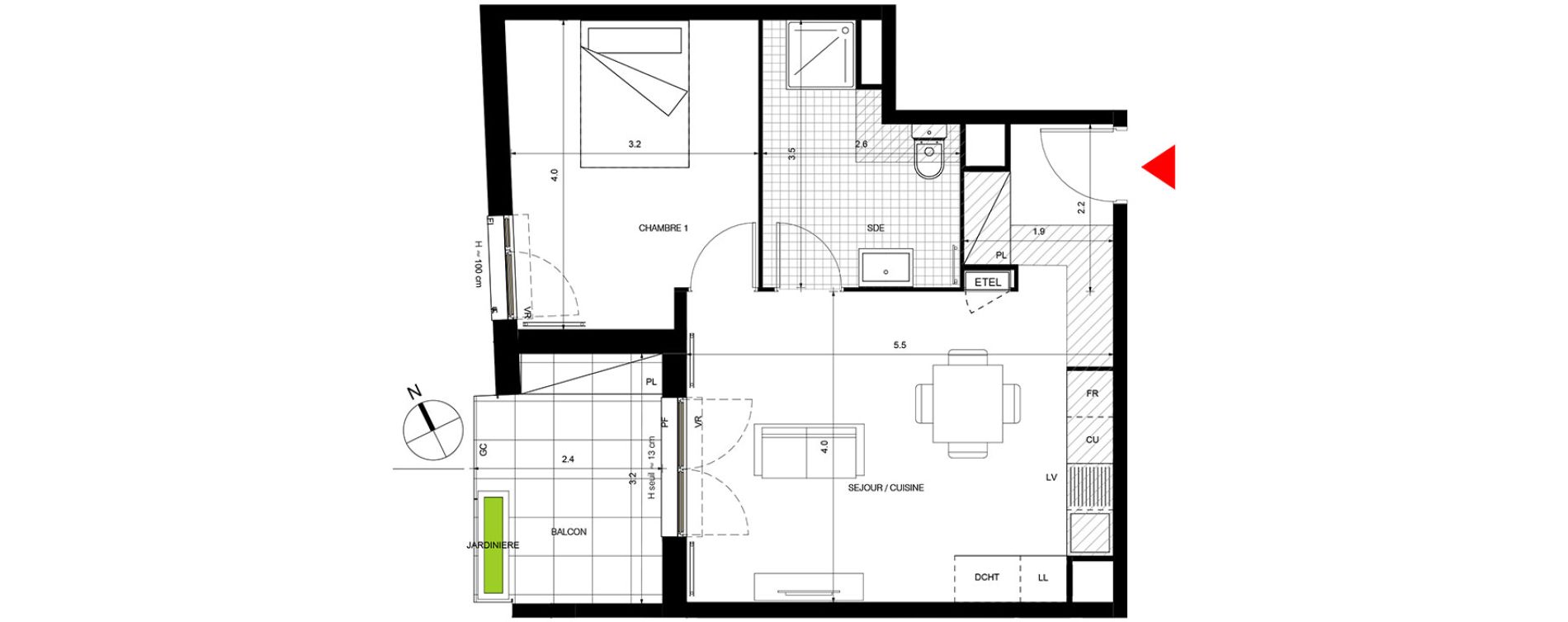 Appartement T2 de 44,73 m2 &agrave; Villepinte La p&eacute;pini&egrave;re