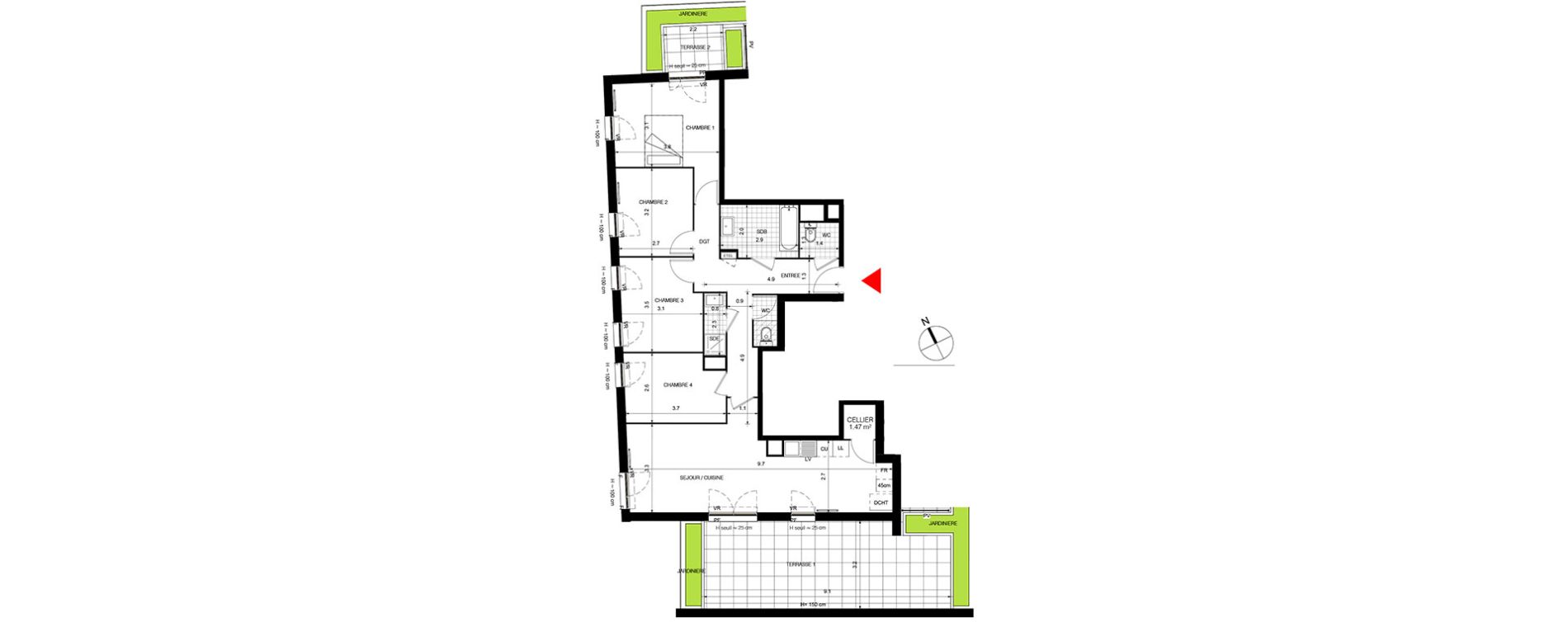 Appartement T5 de 94,99 m2 &agrave; Villepinte La p&eacute;pini&egrave;re