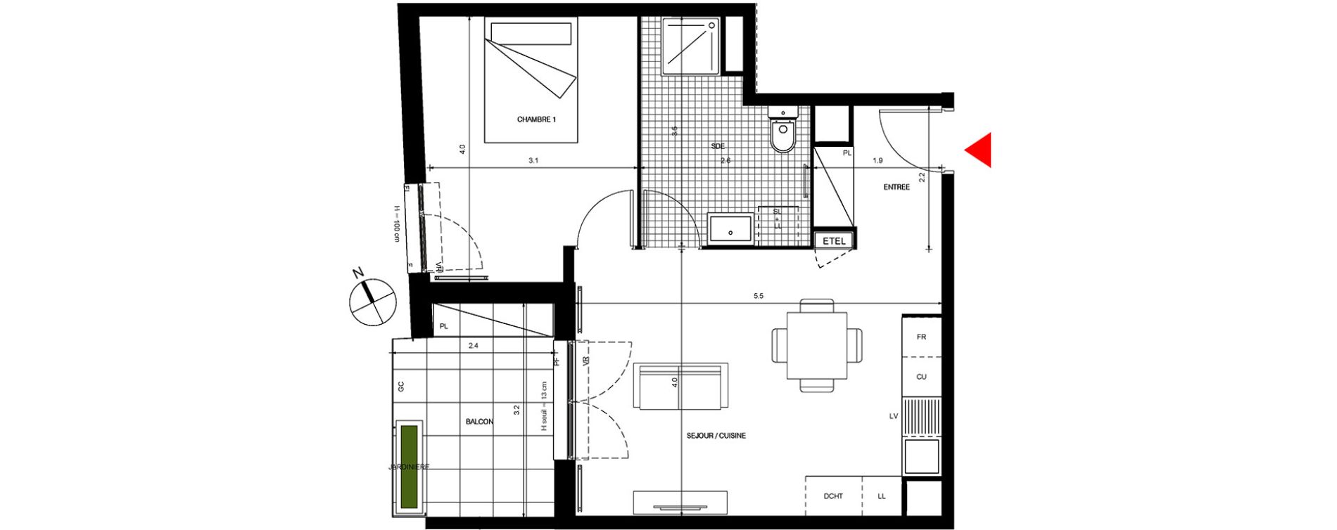 Appartement T2 de 44,80 m2 &agrave; Villepinte La p&eacute;pini&egrave;re