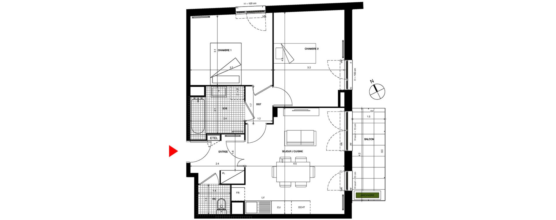 Appartement T3 de 60,00 m2 &agrave; Villepinte La p&eacute;pini&egrave;re